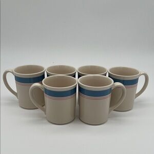 Colonial Blue (Corelle) Mugs with Blue and Red Striping Discontinued (Set of 6)